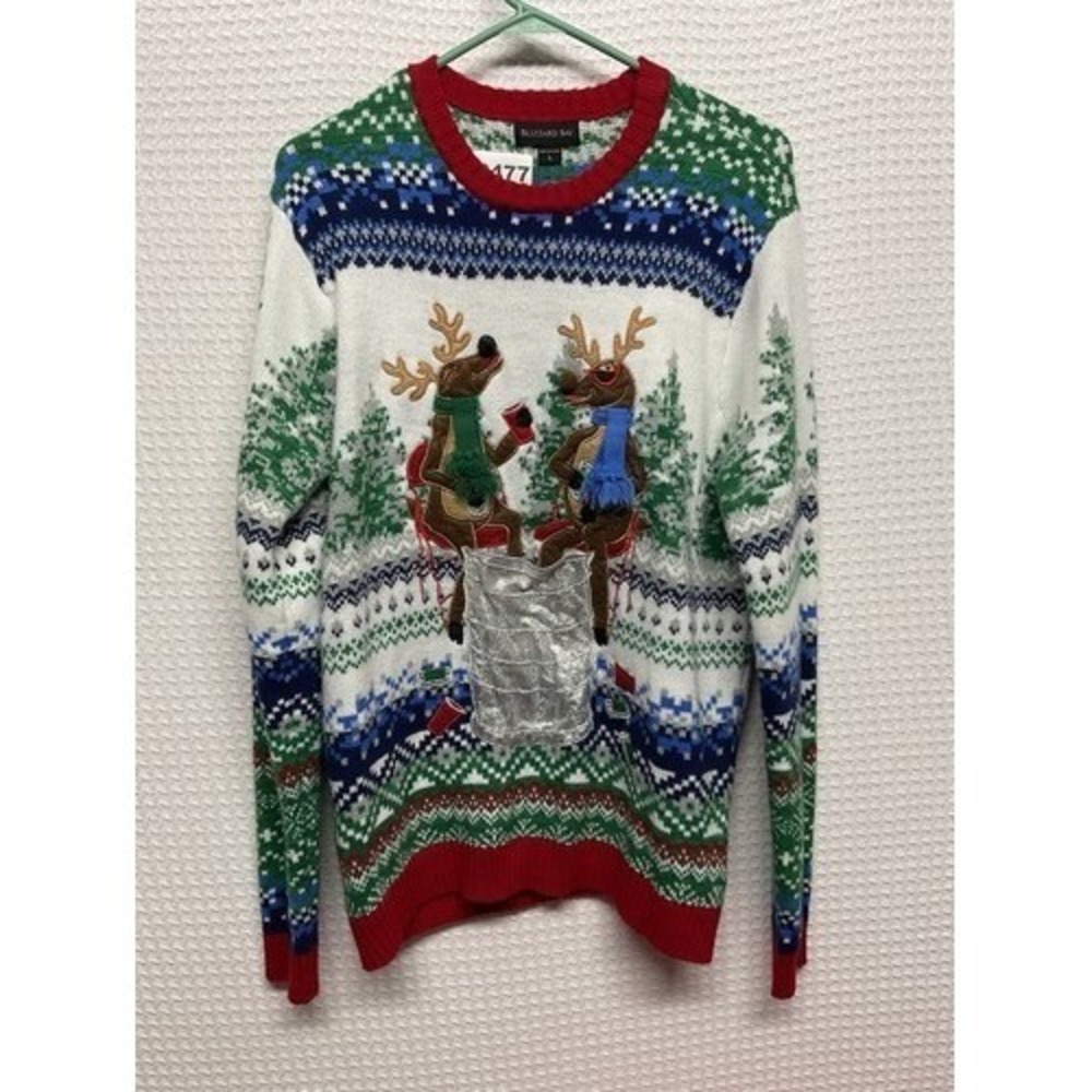 Blizzard Bay Ugly Christmas Sweater With Pocket In Front Reindeer Men L China